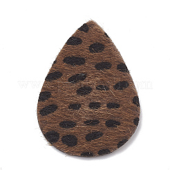 イミテーションレザービッグペンダント  フェイクファー付き  ティアドロップ  サドルブラウン  55x36x1mm  穴：1mm&nbsp;FIND-N001-10C