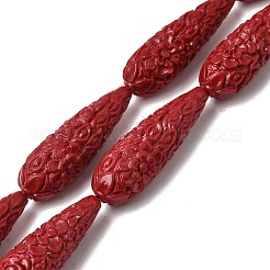 合成サンゴ彫刻ビーズ連売り  染め  ティアドロップ  暗赤色  34x10.5mm  穴：1.2mm  約11個/連  14.65''（37.2センチメートル）&nbsp;CORA-C003-09A-02