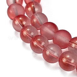 曇りガラスビーズ連売り  金粉付き  ラウンド  鮭色  8mm  穴：1mm&nbsp;X1-GLAA-P065-8mm-06