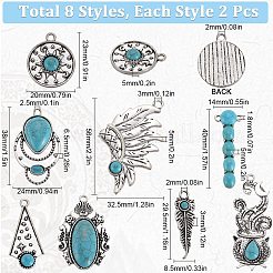 16Pcs 8 Styles Synthetic Turquoise Alloy Pendants&nbsp;FIND-SC0009-11