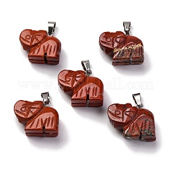 天然石レッドジャスパーペンダント  201ステンレススチール製金具付き  象  19x22x10mm  穴：4x8mm&nbsp;G-B127-05P-07
