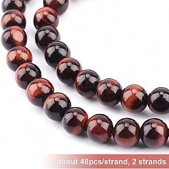 天然レッドタイガーアイビーズ2連  染め＆加熱  ラウンド  8mm  穴：1mm  約48個/連  15.3インチ&nbsp;G-OC0002-20