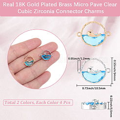 8Pcs 2 Colors Brass Sky Blue Cubic Zirconia Connector Charms&nbsp;KK-BBC0018-19