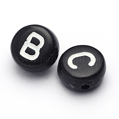 不透明なアクリルビーズ  水平穴  アルファベットスタイル  フラットラウンド  文字L  7x4mm  穴：1.5mm  約3700個/500g&nbsp;PB40C9070