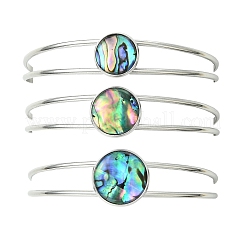 3Pcs 3 Styles Natural Abalone Shell 304 Stainless Steel Open Cuff Bangle Sets with Enamel&nbsp;BJEW-JB14413-02