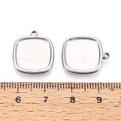304ステンレススチールペンダントカボションセッティング  長方形  ステンレス鋼色  トレイ：13x13mm  18x16x2mm  穴：1.5~1.6mm&nbsp;STAS-T067-13P