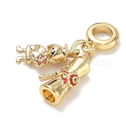 Brass Micro Pave Orange Cubic Zirconia European Dangle Charms&nbsp;KK-CBA765A-04G