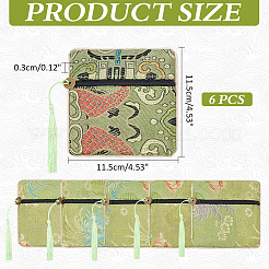 中国風シルク布刺繍ジュエリー梱包ジッパーバッグ（タッセル付き）6個  リング、イヤリング、ブレスレットの収納に  正方形  オリーブ  11.5x11.5x0.3cm&nbsp;ABAG-ME0001-05B