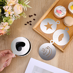4Pcs 4 Styles Flat Round 304 Stainless Steel Cafe Foam Spray Template&nbsp;AJEW-GF0012-39