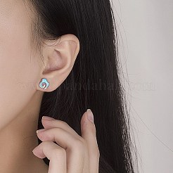 真鍮製スタンドピアス  雲  ブルー  プラチナ  10x10x1.2mm  ピン：0.7mm&nbsp;LS-EJEW-BB61328-A