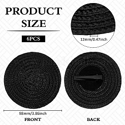 丸い麦わら人形の帽子  鉄クリップ付き  人形のアクセサリー用  ブラック  98x12mm&nbsp;DIY-WH0588-37