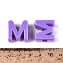 オペークアクリルヨーロピアンビーズ  大穴ビーズ  文字m  紫色のメディア  21x20.5x13.5mm  穴：6mm  131個/ 500g&nbsp;OACR-M027-01M-05