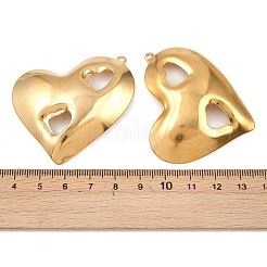304ステンレススチール製ビッグペンダント  ハートチャーム  ゴールドカラー  53x51.5x5.5mm  穴：2mm&nbsp;LS-STAS-I363-01G