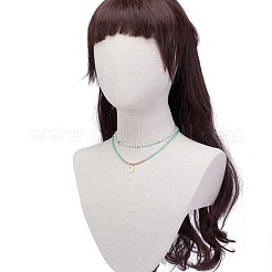 女性のために設定されたスター＆ムーンペンダントネックレス  クリアクリスタルガラスシードビーズネックレス  ゴールドカラー  薄緑  17.72インチ（45cm）  15.63インチ（39.7cm）  2個/セット&nbsp;NJEW-JN03738-03