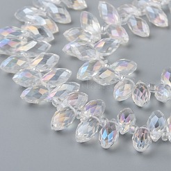 クリスタルガラスビーズ連売り  トップドリルビーズ  多面カット  ティアドロップ  透明  13x6mm  穴：1mm  約90~95個/連  16~18インチ&nbsp;GLAA-D033-01