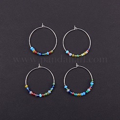 真鍮製ワイングラスチャームリングフープピアス  銀色のメッキ  30x0.8mm  約200個/箱&nbsp;KK-PH0028-01S