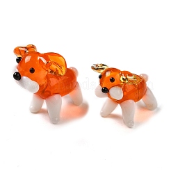 手作りランプワーク家の装飾  ギフト用の3D犬の装飾品.  オレンジ  22~23.5x17~18x18~20mm&nbsp;LS-LAMP-K039-16