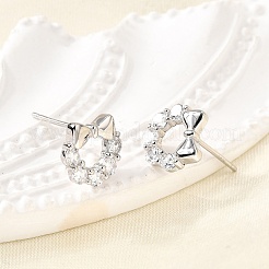 Bowknot 925 Sterling Silver Micro Pave Clear Cubic Zirconia Stud Earrings&nbsp;EJEW-S271-02P