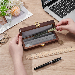 長方形の木製ペン梱包箱  合金留め具と内側のベルベット  ココナッツブラウン  17.9x7.5x4cm&nbsp;CON-WH0089-149