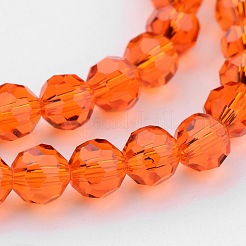 クリアガラスビーズ連売り  模倣オーストリアクリスタル  ファセット（32ファセット）  ラウンド  レッドオレンジ  6mm  穴：1mm  約96~98個/連  20~21インチ&nbsp;GLAA-G013-6mm-70