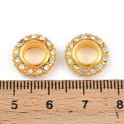 大きな穴の亜鉛合金は、グレードクリスタルラインストーンロンデルビーズを開く  ゴールドカラー  12.5x4.5mm  穴：6mm&nbsp;ALRI-O007-G01