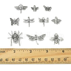 40pcs10スタイルチベットスタイルアロイペンダント  昆虫チャーム  カドミウムフリー＆鉛フリー  アンティークシルバー  12.3~25.5x9~31.5x1.5~5mm  穴：1.2~2mm  4個/スタイル&nbsp;TIBEP-FS0001-45
