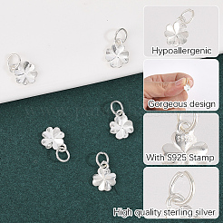 スターリングシルバーチャーム5個925個  銀色のメッキ  丸カン付き  クローバー  10x8x2mm  穴：3.5mm&nbsp;STER-BBC0009-44D