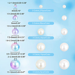 1200個15スタイルabsプラスチックイミテーションパールビーズ  ラウンド  ミックスカラー  4~12mm  穴：1.2~2.3mm&nbsp;KY-PH0001-53