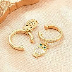 Owl Brass Micro Pave Cubic Zirconia Cuff Earrings&nbsp;EJEW-Z164-01G