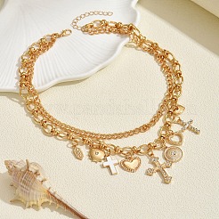 Alloy Crystal Rhinestone and Enamel Cross Heart Multi-Charm Double Layer Necklaces for Women&nbsp;WGEBEB6-01