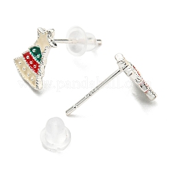 クリスマステーマの真鍮のスタッドピアス  プラチナ  クリスマスツリー  10x7mm&nbsp;LS-EJEW-D062-01E-S