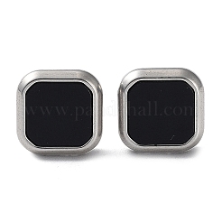 6色のスクエアアクリルスタッドピアス2ペア  ゴールド＆ステンレスカラー 304ステンレススチールイヤリング  ブラック  12x12mm  3ペア/カラー&nbsp;EJEW-A024-03C