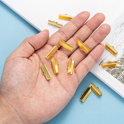 アイアン製カシメリボン止めエンドパーツ  ゴールドカラー  8x20mm  穴：2mm&nbsp;IFIN-S008-G