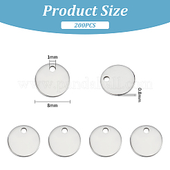 304ステンレススチールチャーム  フラットラウンド  空白タグチャームのスタンプ  ステンレス鋼色  8x0.8mm  穴：1mm  200個/箱&nbsp;STAS-UN0052-29