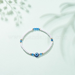 Resin Evil Eye & Acrylic Beaded Stretch Bracelet for Women&nbsp;BJEW-JB08609-04
