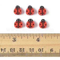 200個の手作りポリマークレイビーズ  テントウムシ  レッドオレンジ  8.5x8x4mm  穴：1.6mm&nbsp;CLAY-FS0001-41