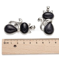 合成ブルーゴールドストーンの子猫ペンダント  真鍮パーツ  猫のシルエット形状  プラチナ  45x27x8mm  穴：5x7mm&nbsp;X-G-P352-B03