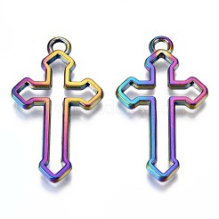 合金ペンダント  カドミウムフリー＆鉛フリー  クロス  虹色  38x22x2.5mm  穴：3mm&nbsp;PALLOY-N156-062-RS