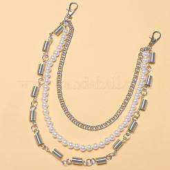Alloy Column and Imitation Pearl Round Beaded 3 Layer Pants Chains&nbsp;FS-WG9063C-01