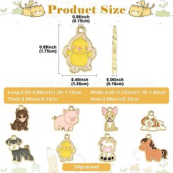 24個8スタイル亜鉛合金エナメルペンダント  動物チャーム  ゴールドカラー  混合図形  13.5~18x10~18.5x1.5mm  穴：1.5mm  3個/スタイル&nbsp;ENAM-FS0004-05