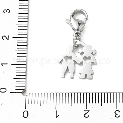 304ステンレススチール製、男の子と女の子のハート型切り抜きペンダント装飾  カニカン付き  ステンレス鋼色  27mm&nbsp;STAS-B141-08P