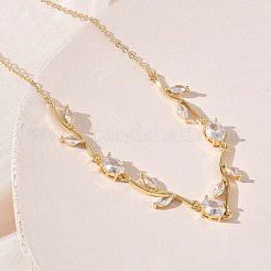 Brass Pave Cubic Zirconia Rose Flower Link Cable Chain Necklaces for Women&nbsp;NJEW-C121-05A-02G