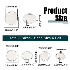 12個、3種類のスタイルの鉄製スライドチャーム、カボションセッティング  花  銀  トレイ：20~30mm  25~36x3.5mm  穴：1.3~2x2~2.5mm  4個/スタイル&nbsp;FIND-PH0008-77S