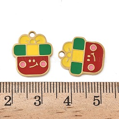 クリスマス 304 ステンレススチール エナメルペンダント  14KGP本金メッキ  ボックス  16x14x1.5mm  穴：1.8mm&nbsp;STAS-Z093-08O-G