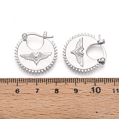 女性用真鍮クリップオンイヤリング  翼を持つフラットラウンド  プラチナ  23x22.5x4.5mm  ピン：1mm&nbsp;KK-T074-59P