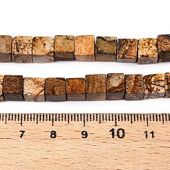 天然石ピクチャージャスパービーズ連売り  キューブ  6~7x6~6.5x6~6.5mm  穴：1mm  約60~61個/連  15~15.366''（38.1~39センチメートル）&nbsp;G-T139-6x6-27A
