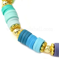 Polymer Clay Disc & Alloy Round Beaded Stretch Bracelet&nbsp;BJEW-JB09638-01