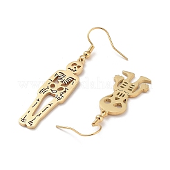 304ステンレススチールダングルイヤリング  スカル  ゴールドカラー  45~60x11.5~14.5mm&nbsp;EJEW-P271-07G