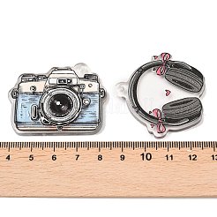 プリント透明アクリルパーツ  カメラ付きヘッドフォンチャーム  混合図形  ミックスカラー  34~41x36~45x4mm  穴：2mm&nbsp;TACR-P014-02M