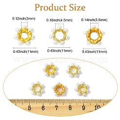 15個 3スタイルラックメッキフラワー真鍮ビーズ  absプラスチックパール  鉛フリー＆カドミウムフリー  長持ちメッキ  18KGP本金メッキ  11x3~4.5mm  穴：3~4.5mm  5個/スタイル&nbsp;KK-CJ0002-66